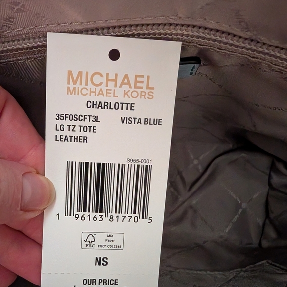 Michael Kors Charlotte Large Top Zip Shoulder Tote Bag Vista Blue (NWT) - Picture 3 of 12
